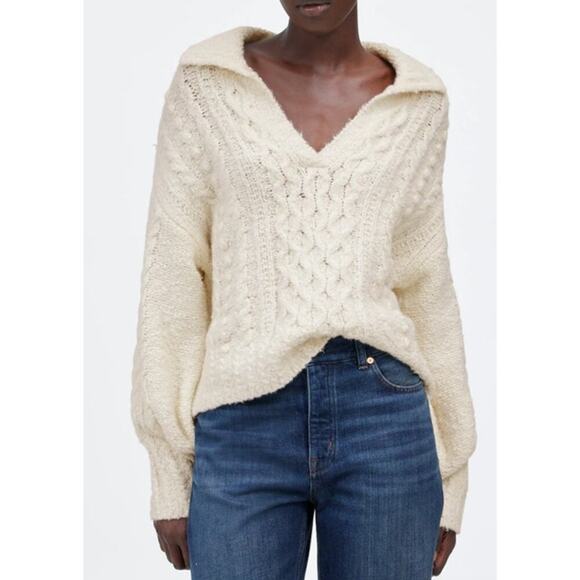 Madewell Cotton Merino Wool Sweater Cable Knit Blend  NWT L - Picture 1 of 11